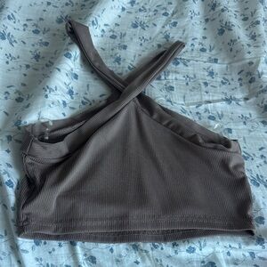 SHEIN Brown Ribbed Cross-Back Top